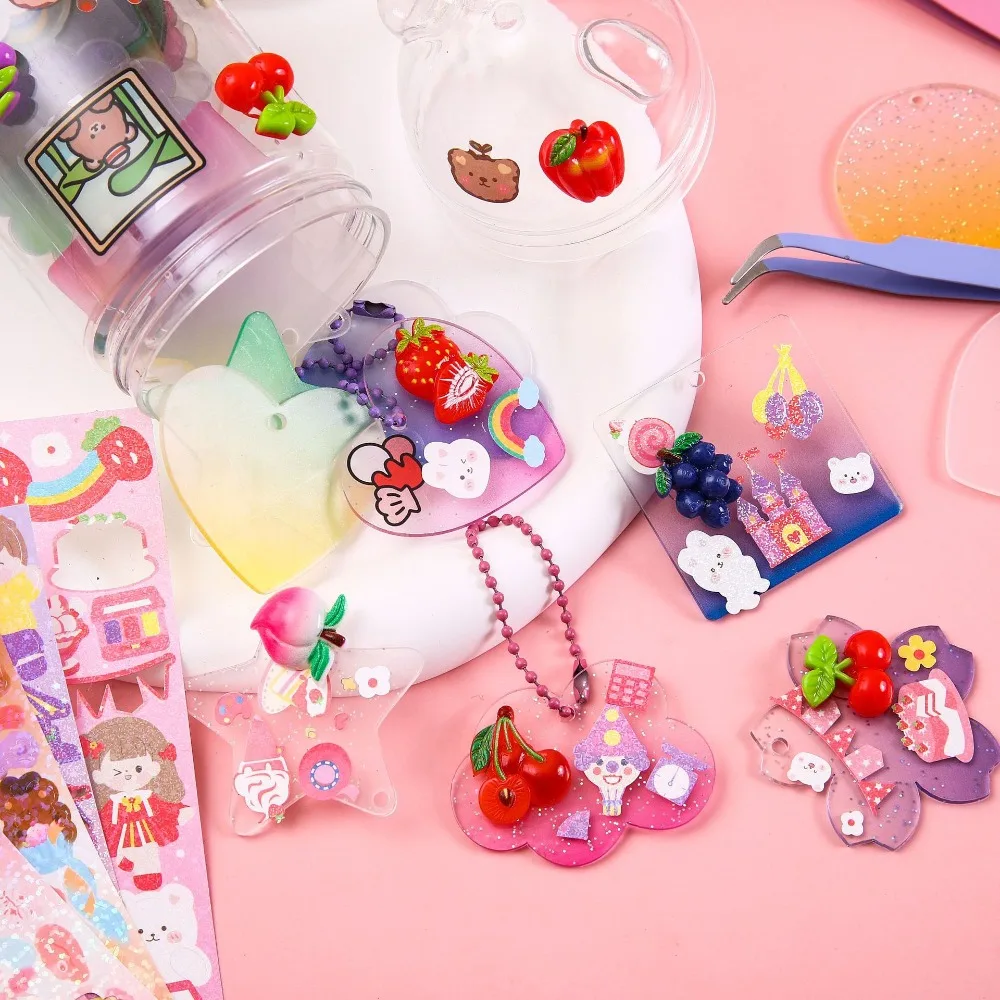 Ins 10pcs Gradual Transparent Student Guka Photo Display Cards Stationery Photocard Keychain DIY Pendants
