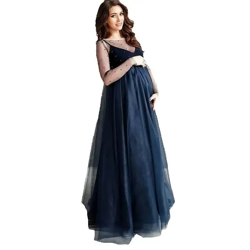 Sexy Maternity Dresses Photoshoot Long Sleeve Pregnancy Maxi Gown Pregnant Women Dress Photography Props Loose Clothing