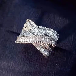 Huitan Luxury Cross Shaped Finger Rings for Women Bling Bling Cubic Zircon Silver Color Female Accessory Wedding Trendy Jewelry