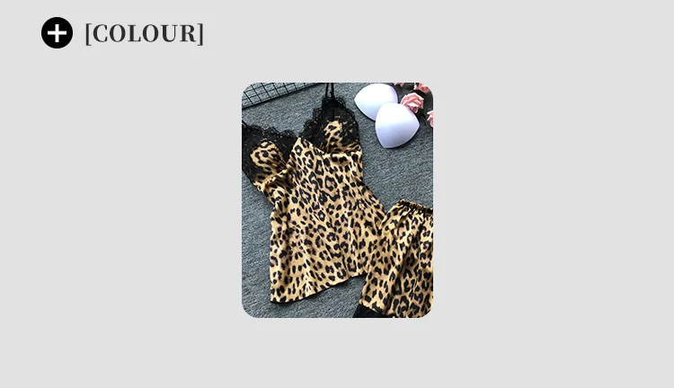 Sexy Leopardenmuster-Schlafanzug, Damen-Cami-Top und Shorts, Pyjama-Set mit Spitzenbesatz, Loungewear, trendiger Tierdruck-Pyjama, neues heißes Geschenk – Detail 2