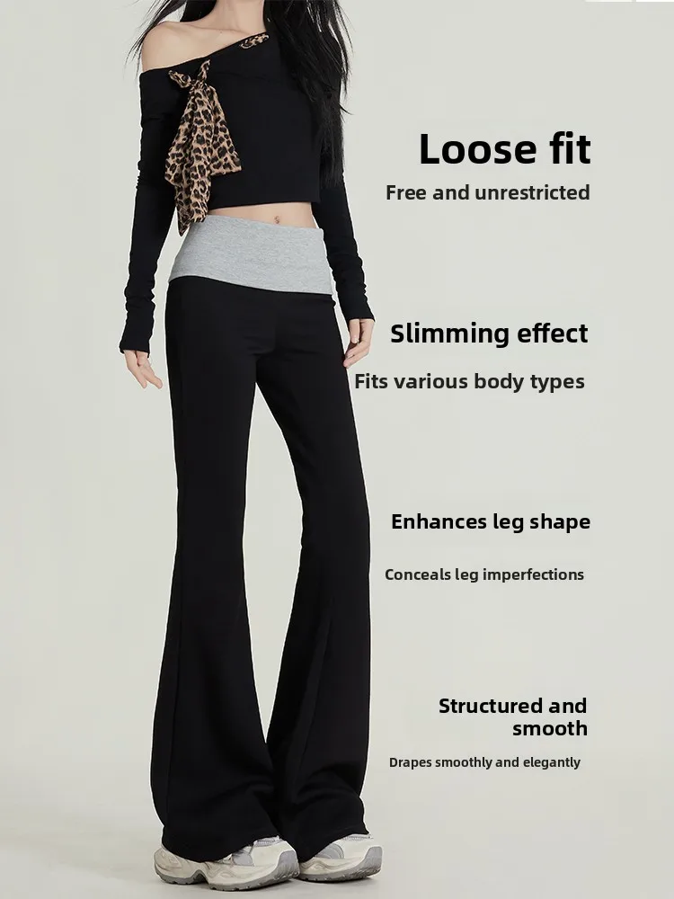 アメリカンスタイル ローウエスト カラーブロッキング スリム ベルボトム ヨガパンツ レディース 新作 2025 カジュアルパンツ ハイウエスト ポリエステル繊維