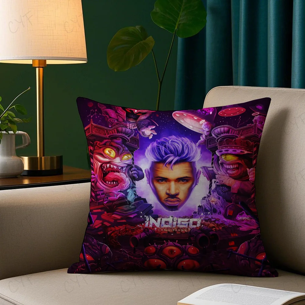 Hot New Chris Brown Rapper Pillow Case Pillowcase Anti-dustmite Pillow Invisible zipper silky short plush Sofa cushion cover