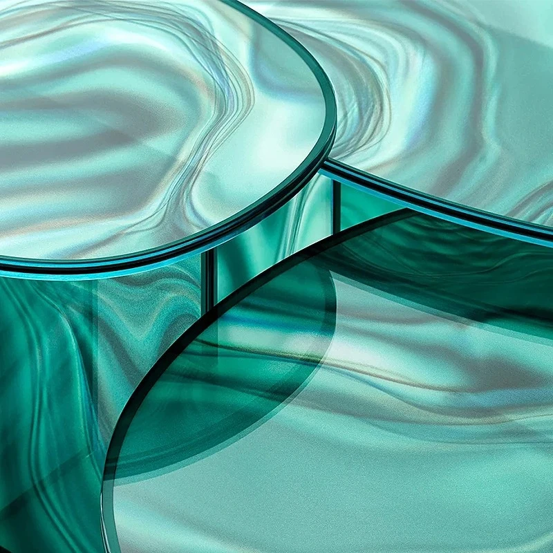 Italian color coffee table light luxury minimalist creative art flowing edge glass coffee table