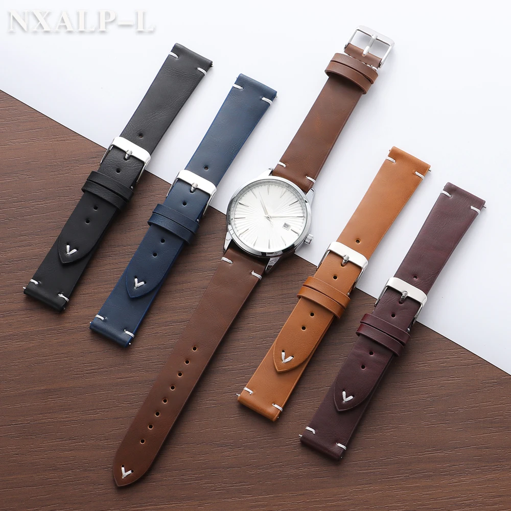 Stitching Bracelet 18mm 20mm 22mm for Seiko Vintage Oil Wax PU Leather Watch Band Strap for Omega Smartwatch Belt for Men Women