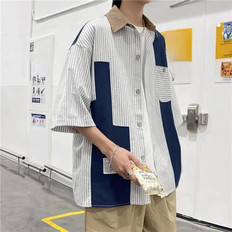 

Оверсайз рубашка в американском стиле с цветными полосками и свободным воротником, унисекс, весна-лето, повседневная верхняя одежда