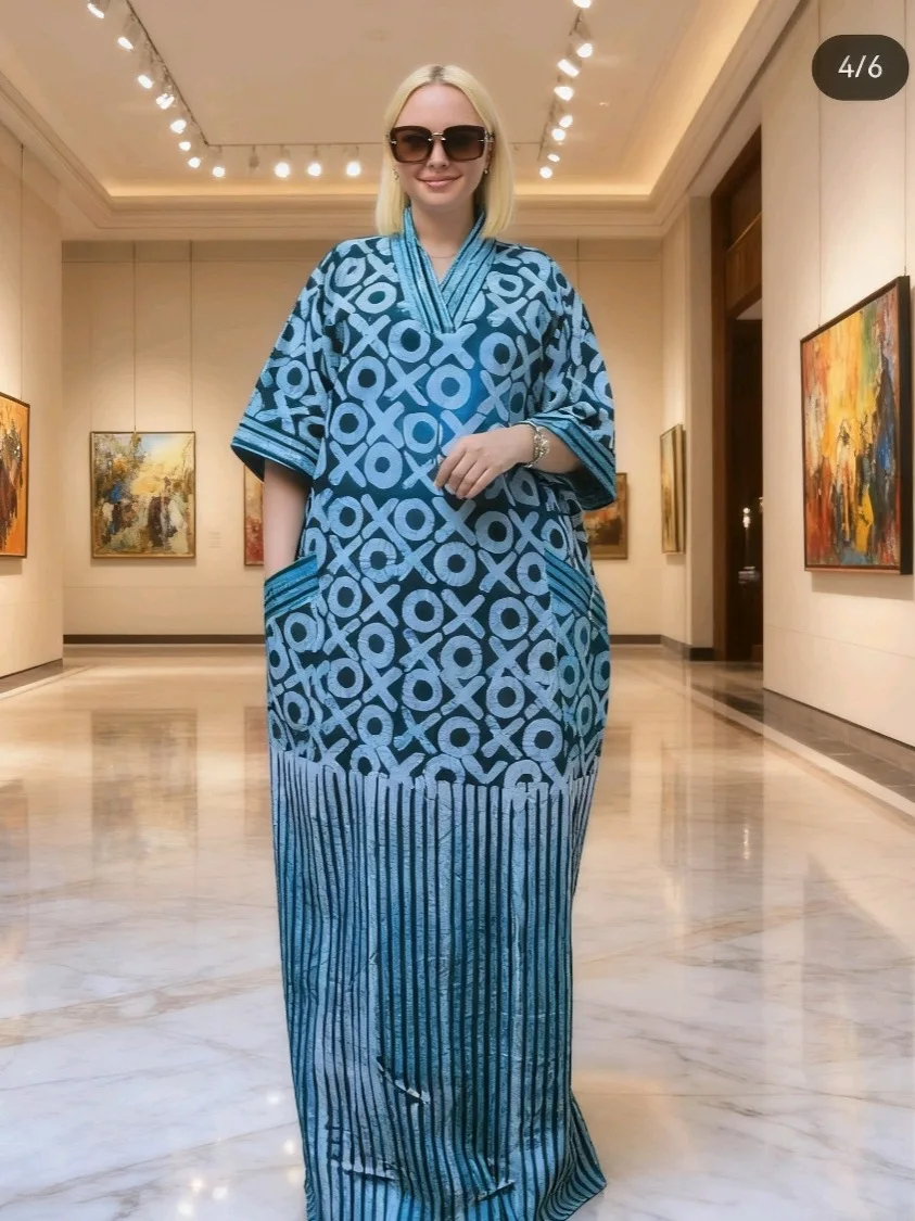 2026 recién llegados mujeres sueltas/señora verano maxi vestido largo estampado manga corta abayas estilo africano