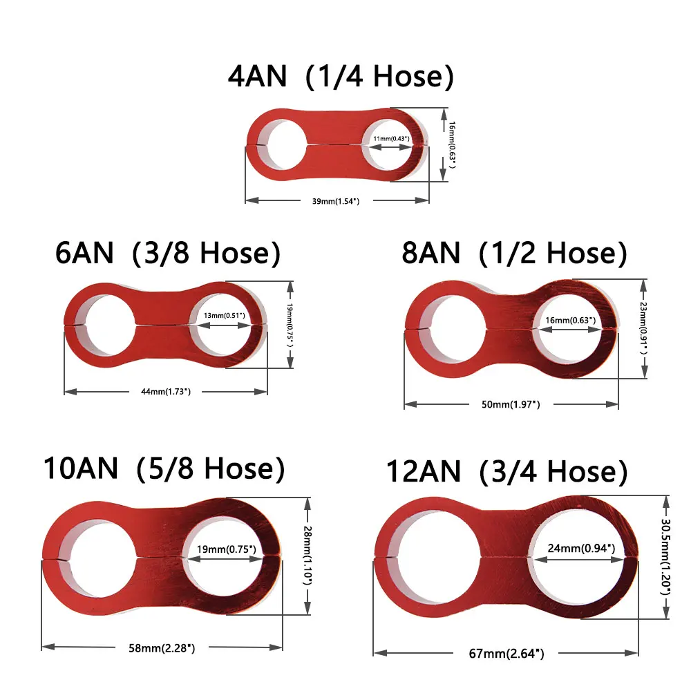 Aluminum Hose Separator Clamp Adapter 4AN 6AN 8AN 10AN 12AN Fit For Oil Water Fuel Line Mounting Divider AN4 AN6 AN8 AN10 AN12