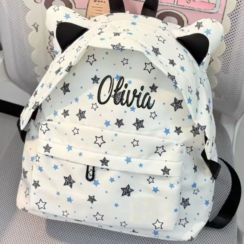 Cute Ears, New Backpack, Personalized Embroidered Name, Student Backpack, Children's School Gift, Customized Birthday Gift