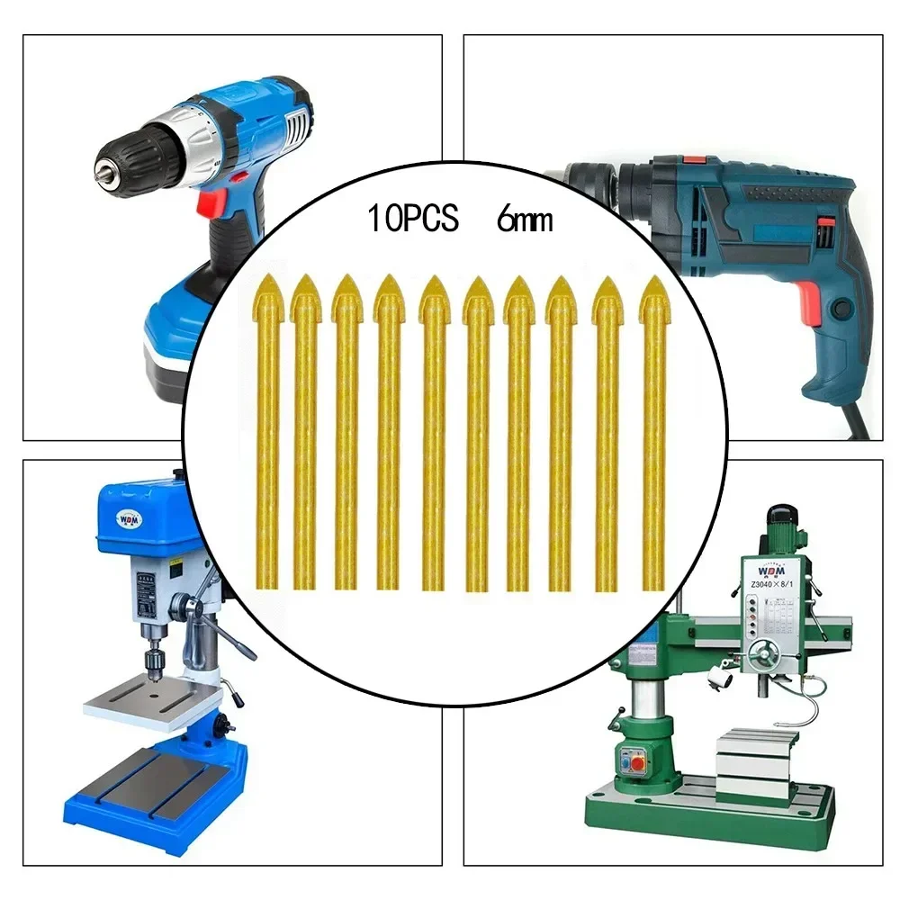 10 Pcs Drill Bits 6mm Dia 71mm Length Tip For Glass Ceramic Tile Carbide Drilling Bit Head Tungsten Wood Cutter