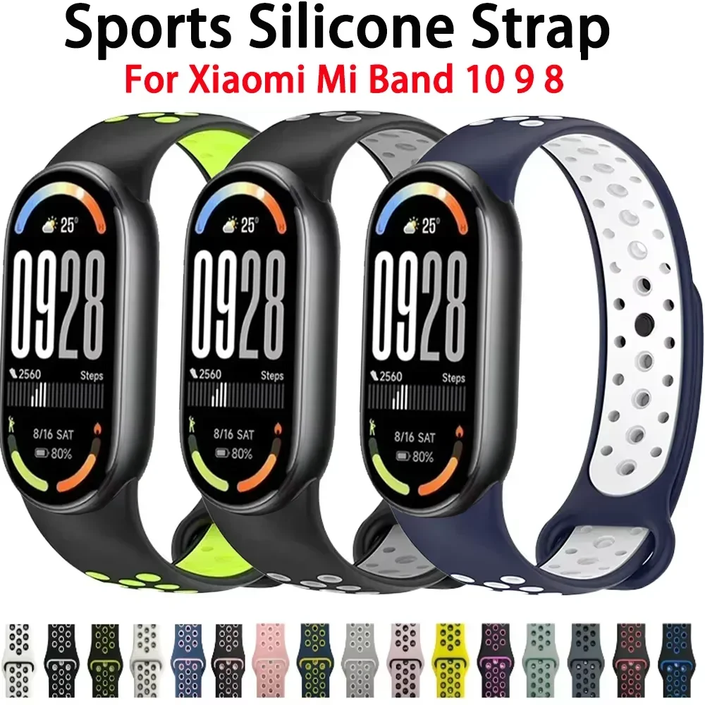 Silicone Strap for Xiaomi Mi Band 10 9 8 Bracelet Soft Sport Breathable Bracelet for Mi band 10 9 8 Wristband Correa Accessories