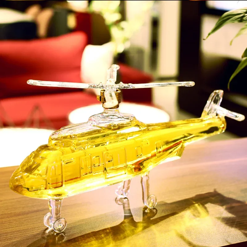 750ml novelty helicopter shaped design clear whiskey decanter lead-free barware wine bottle for Liquor Scotch Bourbon