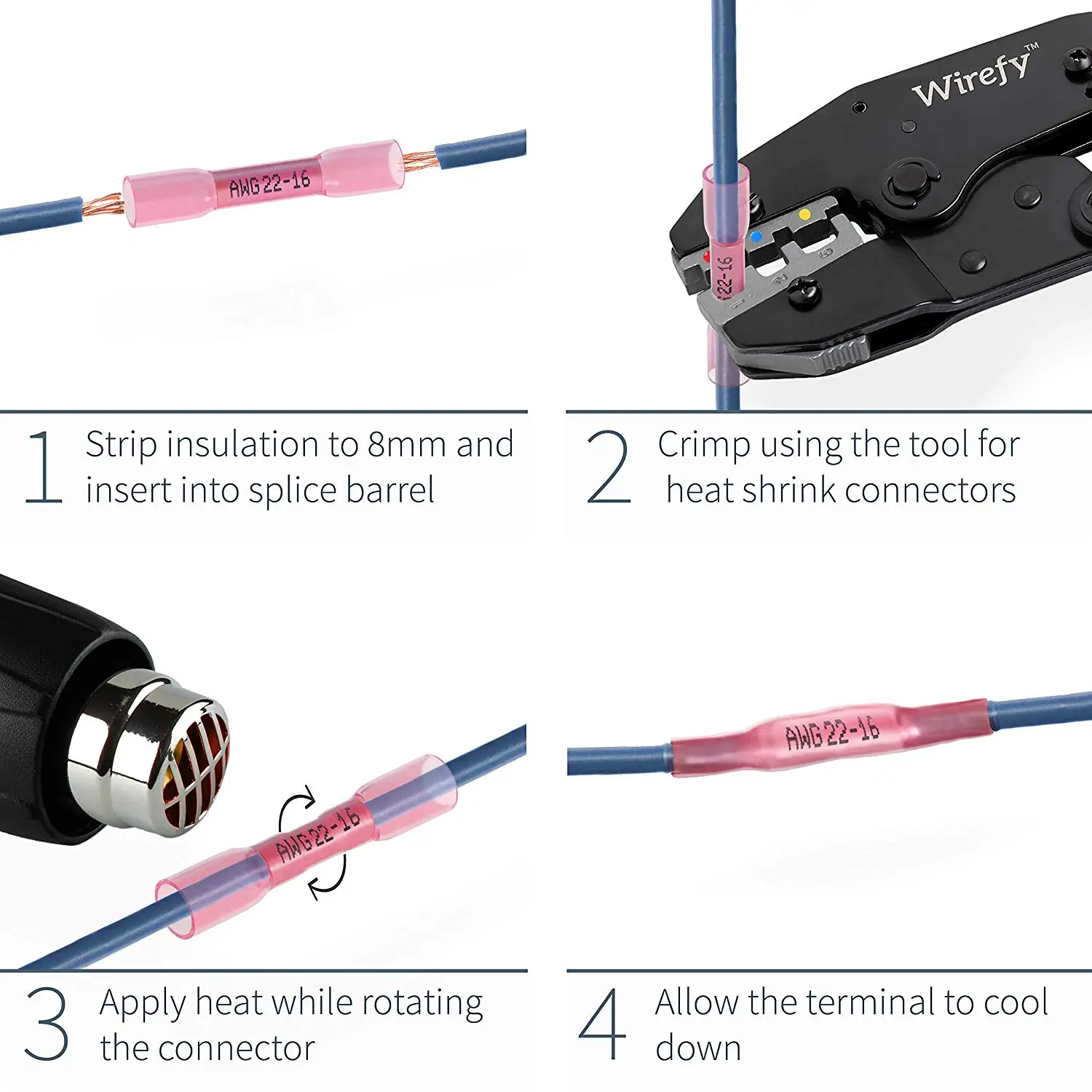 200pcs Heat Shrink Butt Shrink Wire Connectors Waterproof Insulated Automobile Wire Cable Crimp Terminals AWG 26-10 0.3-6.0mm2