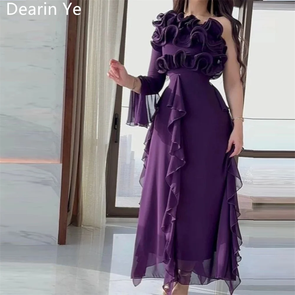 

Customized Evening Gown Formal Dearin One-shoulder A-line Ankle Length Skirts Layered Draped Tulle Applique Contoured Bespoke Oc