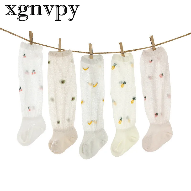 xgnvpy Summer Thin Newborn Baby Socks Mesh Cotton Knee High Socks for Girls Boys Toddler Fruit Pattern Casual Infant Socks