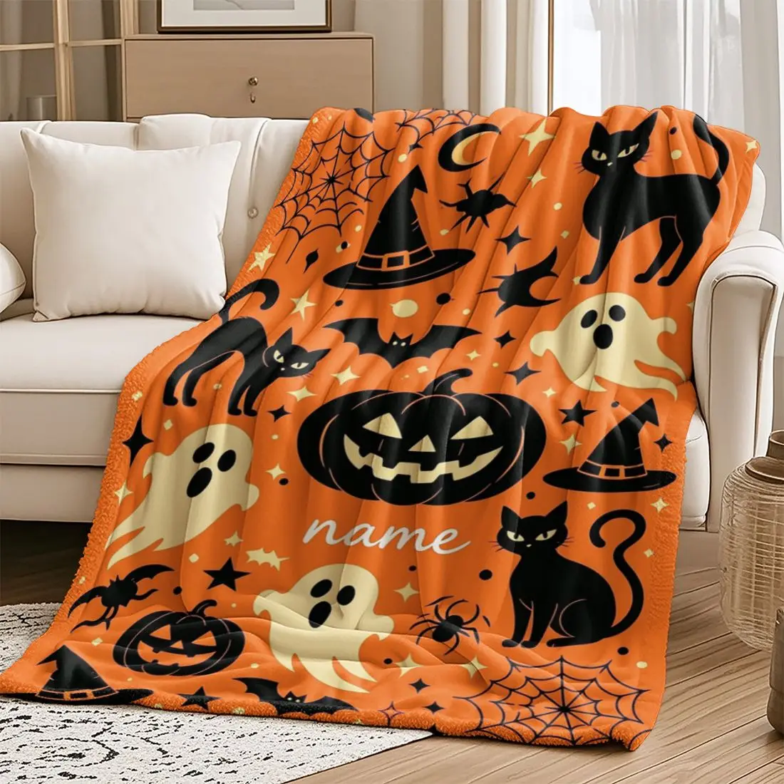 1 Piece Custom Name Halloween Personalized Flannel Blanket - Ideal Gift for Christmas, Halloween, Birthdays, and Anniversaries,