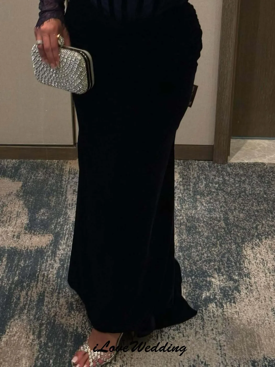 Azul marinho manga longa rendas vestidos de baile sereia sexy vestidos de noite vestidos formais vestido de festa de casamento para mulheres convidado personalizado