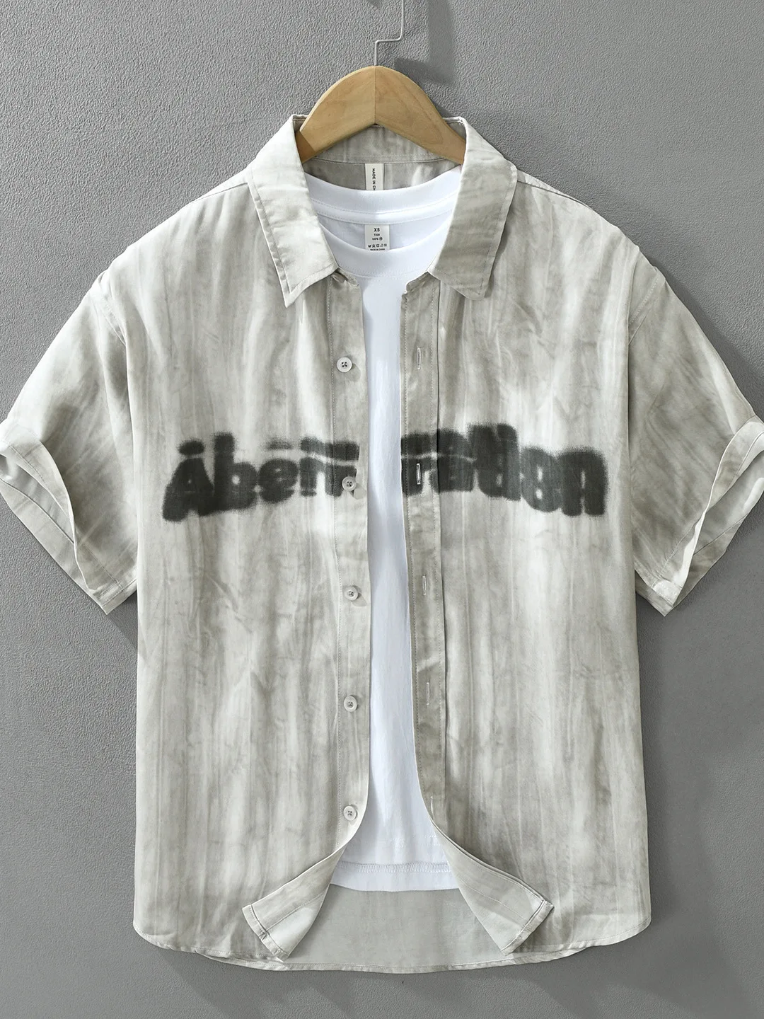 

Retro Letter Print Casual Short Sleeve Men's Shirt Summer New Style Breathable Mixed Fiber Loose Fit American Style Shirt