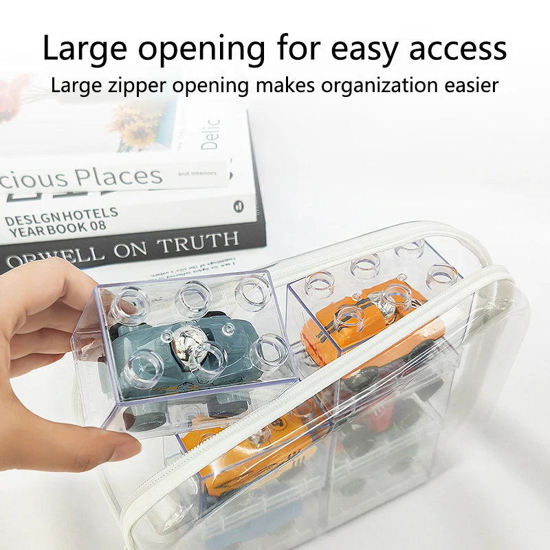 Transparent Zippered Hard Pouch Multifunctional Large Capcity Blocks Toy Storage Bin Makeup Storages Organizers