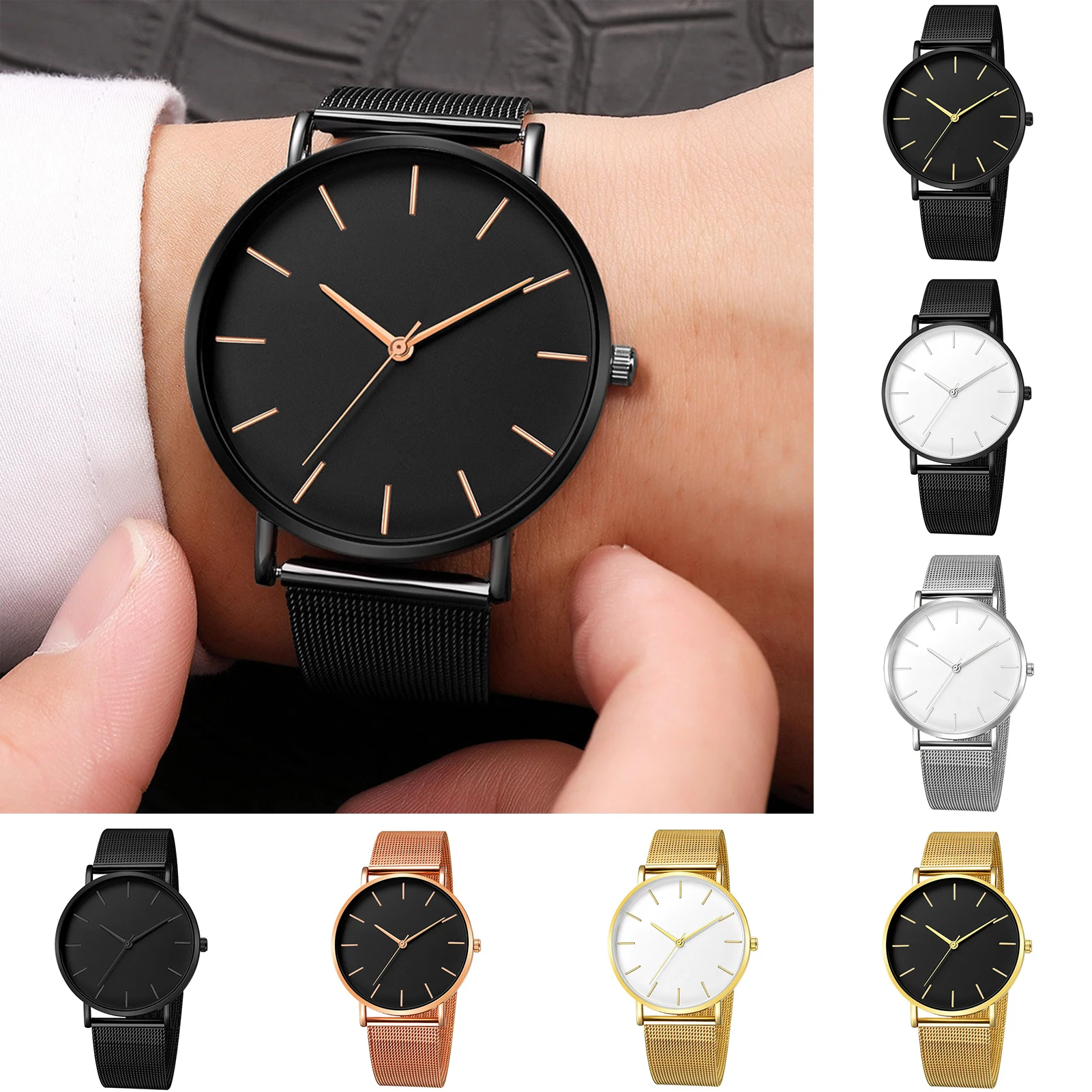 Men's Watch Fashion Quartz Watches Steel Mesh Band Wristwatches Bracelet Set ﻿