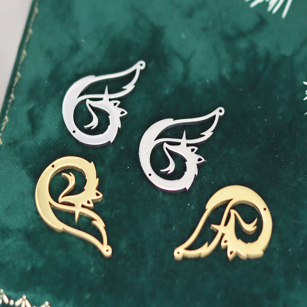 3pcs Animal Charms Fox Fish Tail Cat DIY Craft Earrings Necklace Jewelry Making Cross Sword Dragon Snake Stainless Steel Pendant