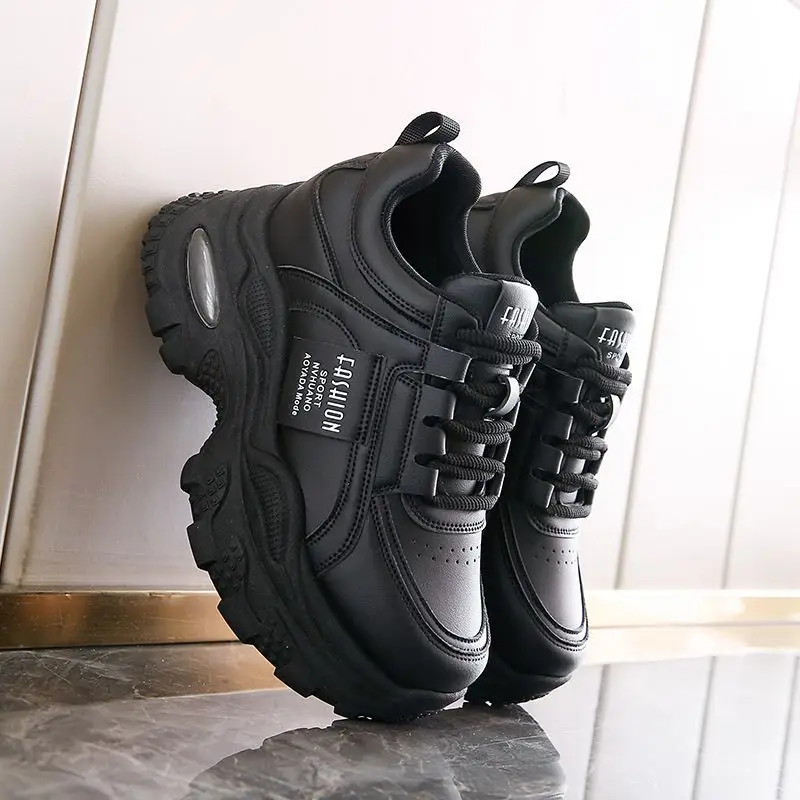 

Casual Sport Shoes Women's Increased Height Autumn Winter New Leather Surface Small Size Appears High Thick Bottom Dad Shoes
