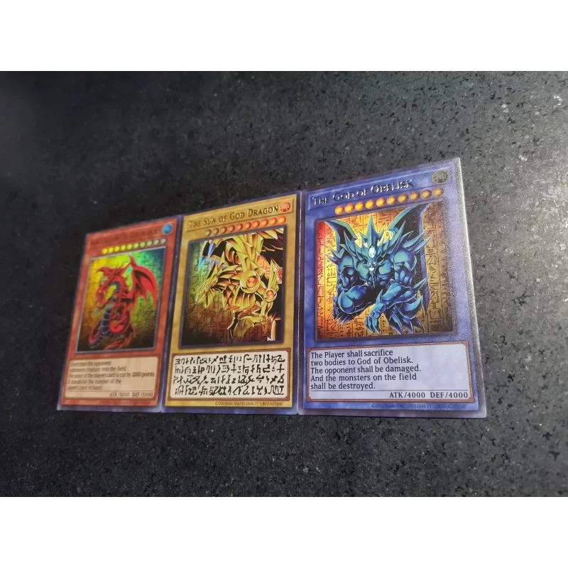 3pcs/set Yu Gi Oh Egyptian God Sacred Beasts Self Made Refraction Flash Card Anime Classics Game Collection Cards Toy Gift