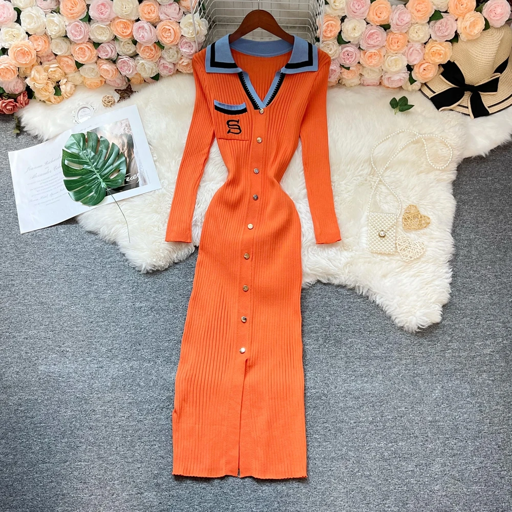 YuooMuoo Markenmode Herbst Strickkleid Damen 2026 Neues Besticktes Langarm Bodycon Pulloverkleid Streetwear Damen-Outfits – Detail 6