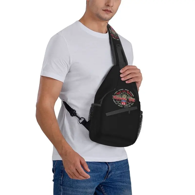 Read The Route 66-mochila de hombro personalizada para motociclistas, bolso cruzado para el pecho, a la moda, para viajes, para hombre