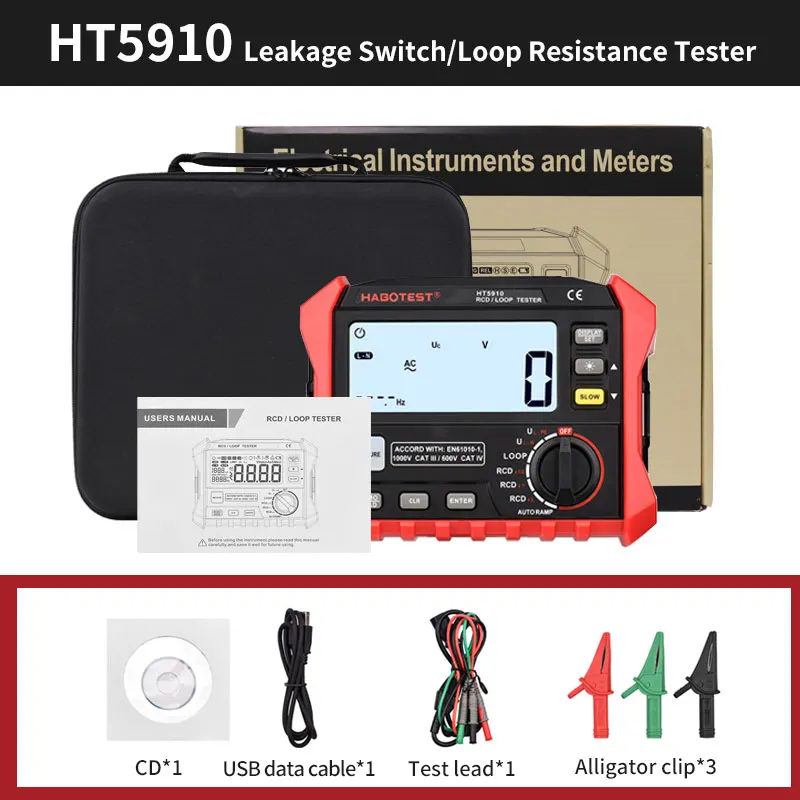 4.7-inch large LCD Digital Resistance Meter RCD/Loop Tester HT5910 HT2302 1000 Data Storage 0~440V Leakage Switch Tester