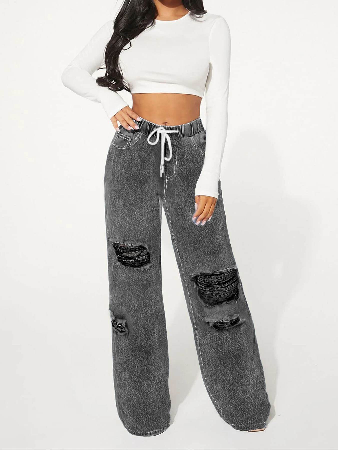 

Женские джинсы больших размеров с завышенной талией, темно-синие, с потертыми деталями на задних карманах, облегающий крой, дизайн с завышенной талией.