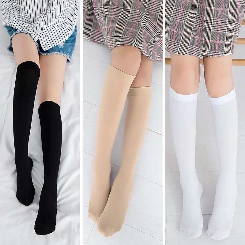 Spring Summer Baby Girls Cute Student School Thick Socks Kid Stockings Children Velvet Knee High Long Solid White Stripe Thighs