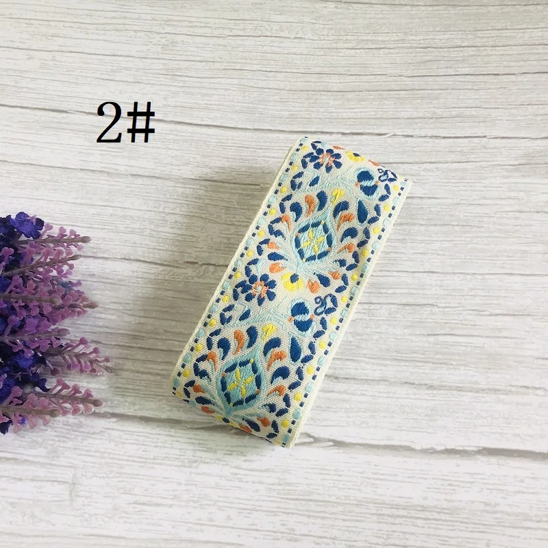 6yards/lot wide 5cm Woven Jacquard Ribbon Trims totem flowers design for clothing straps accessory LS-781