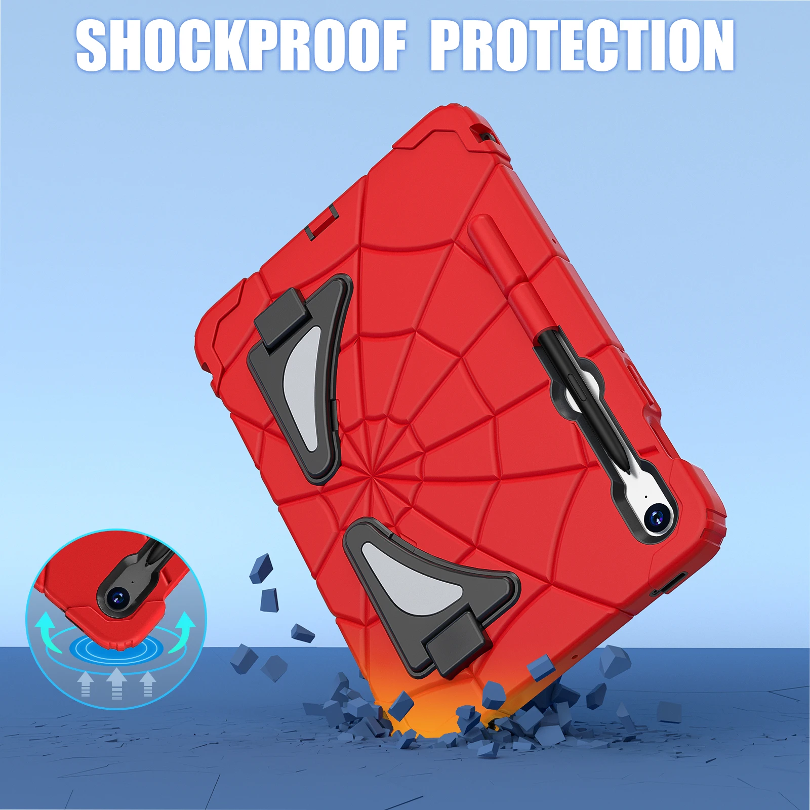 Spider Shockproof Kids Case for Samsung Galaxy Tab S7 S8 S9 S9FE 11inch T870 X700 X710 X510 Silicone PC Cover Built-in Kickstand