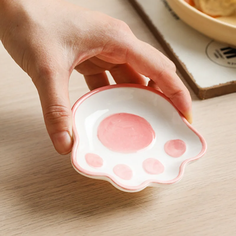 Plato de cerámica con forma de Pata de Gato para salsa, vajilla de porcelana coreana, plato de salsa de soja, suministros de cocina para el hogar