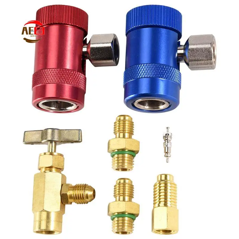 AEE3-R1234YF Self-Sealing Can Tap With R134A Tank Adapter And R1234 Quick Couplers, For A/C Refrigerants Mainfold Gauge Set