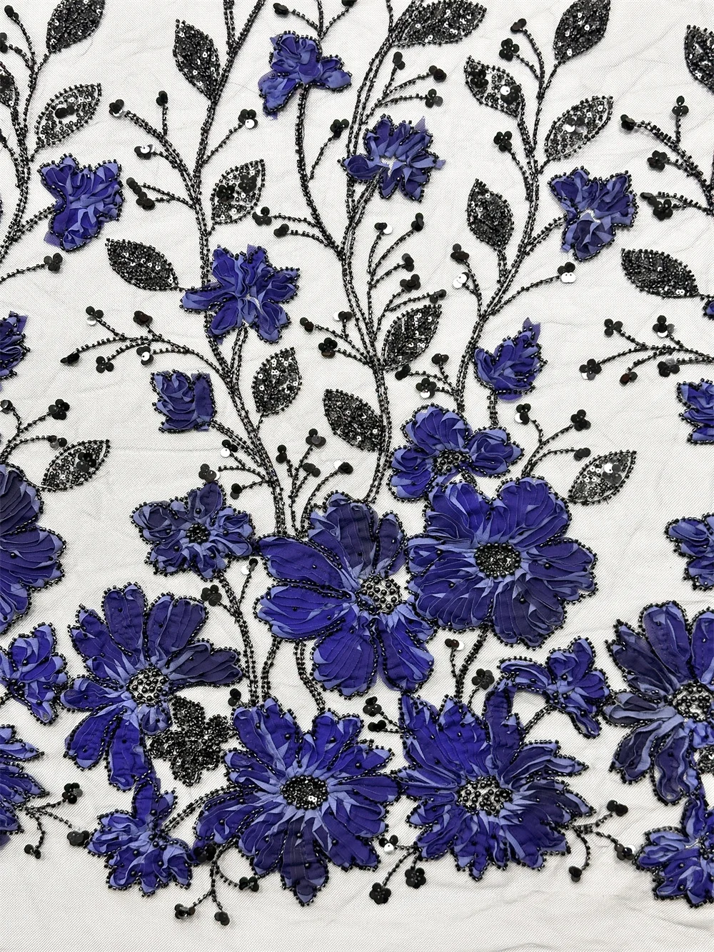 Luxury French Mesh 3d Beaded Lace Fabric 2025 High Quality African Sequins Chiffon Lace Fabrics For Nigerian Wedding Dress Sew