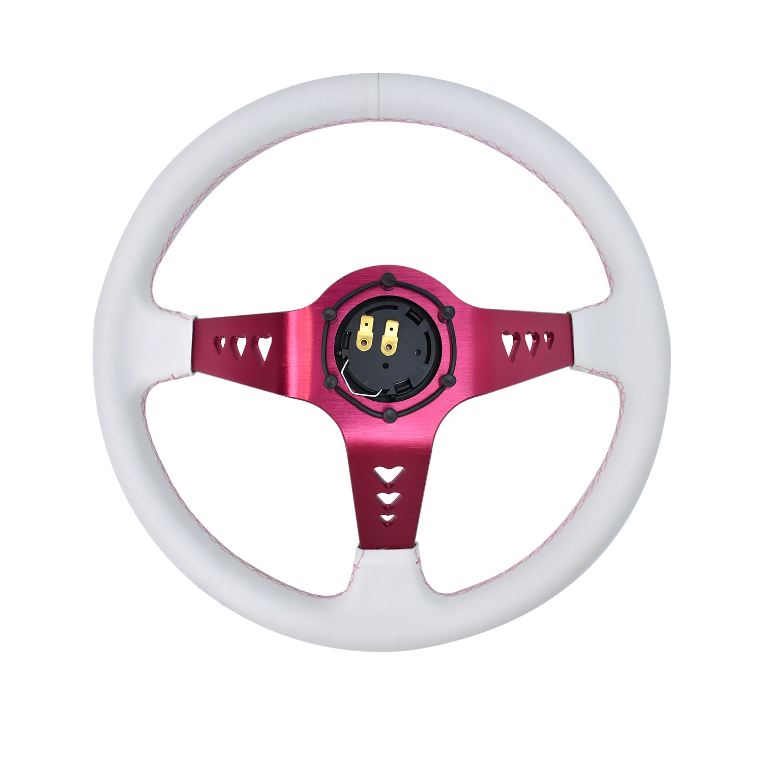 Tiypeor JDM Style 345mm White Leather Embroidery Steering Wheel for Sim Racing Gaming