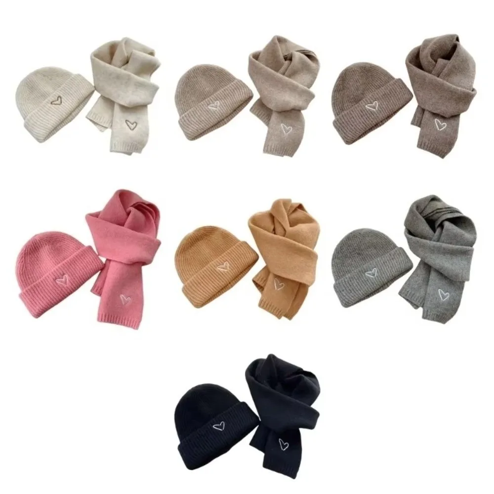 

New Warm Scarf Hat Set Love Heart Embroidery Coldproof Pullover Cap Windproof Neck Warmer Autumn and Winter