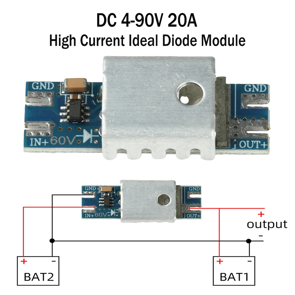 DC 4-90V 20A Ideal Diode Rectifier 3.5-60V Solar Backflow Prevention Ideal Diode Rectifier with heat sink