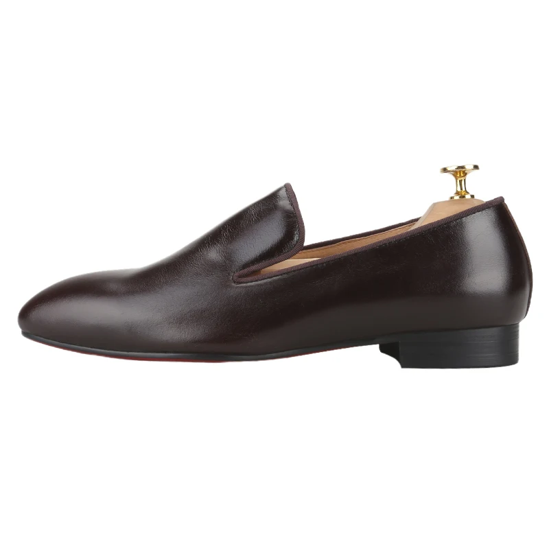 Piergitar Coffee Colour Polished Calfskin Slip-On Belgian Loafers Handmade Men's Moccasins Luxury Brand 