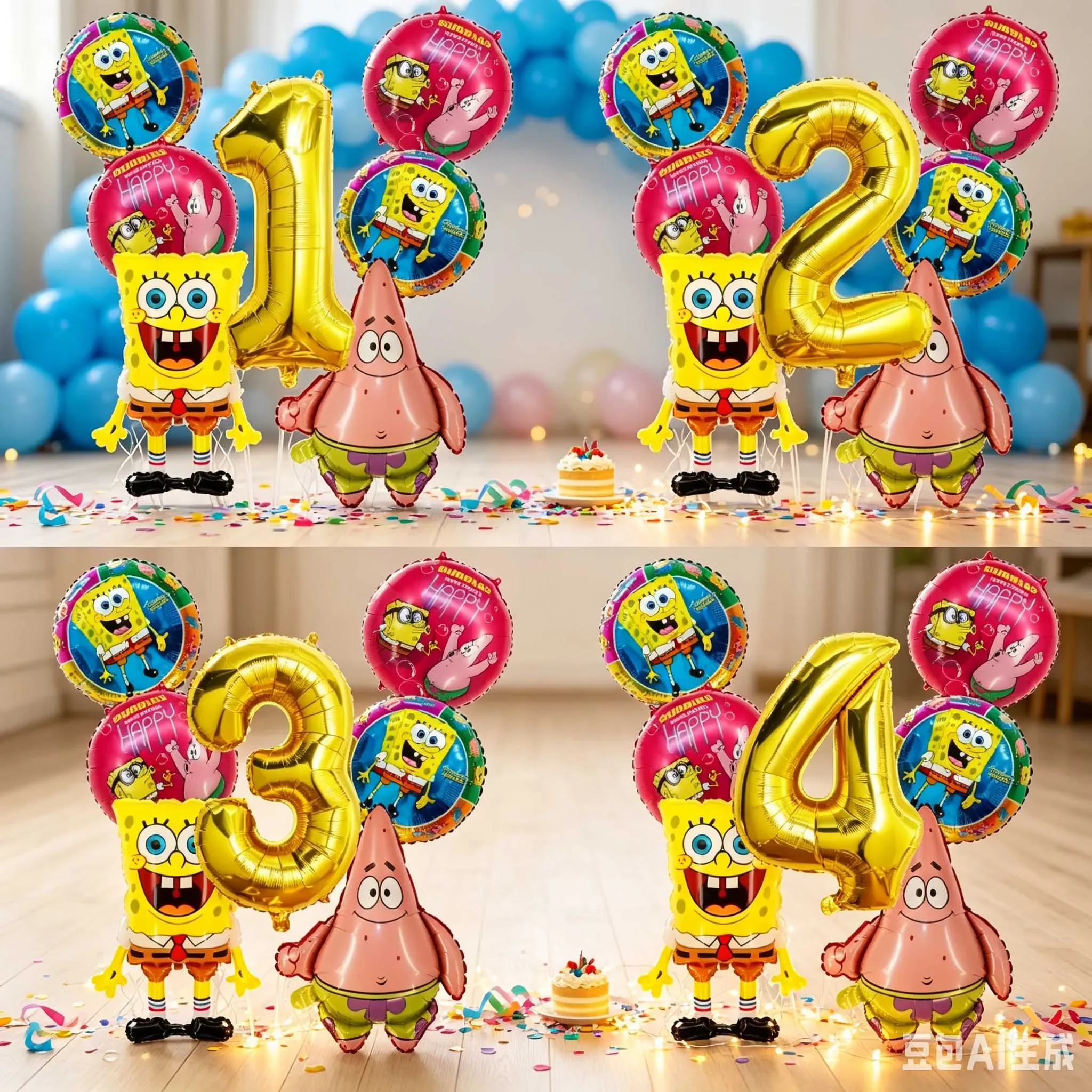7-teiliges SpongeBob Zahlenballon-Set Geburtstagsparty-Ballons Heliumballons Partyzubehör