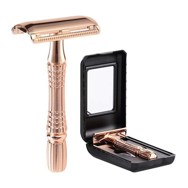 

Классическая безопасная бритва с двойным лезвием, ручная бритва для мужчин и женщин - традиционный инструмент для бритья и удаления волос с дорожной коробкой