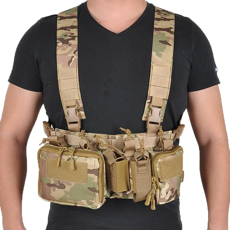 Nylon MOLLE Tactical Chest Vest with Mag Carrier Waist Strap Outdoor CS Airsoft Wargame Hunting Gear