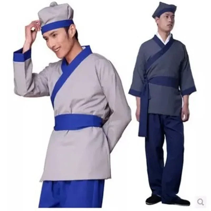 

4 Colors Ancient Servant Farmer Cospaly Hanfu Suit Top Pants Men's Women's Work Clothes Chinese Style Stage Performance Costumes