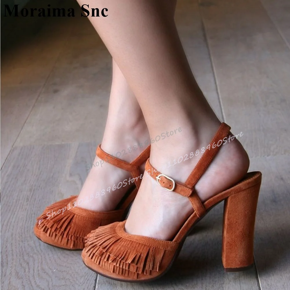 

Graceful Solid Flock Tassels Platform Sandals Thin High Heel Women Shoes Ankle Buckle Strap Peep Toe 2025 Zapatos Para Mujere
