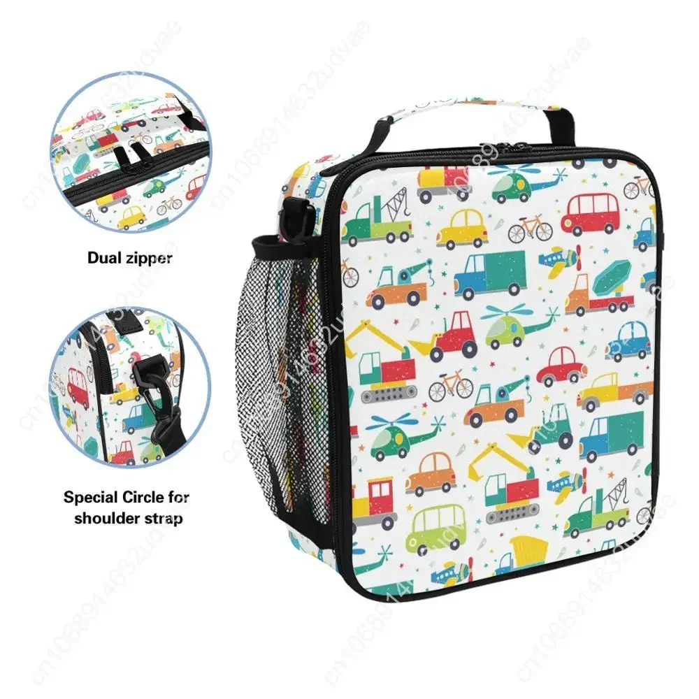 Fiambrera portátil con asa desmontable para niños y niñas, bolsa de almuerzo con estampado de coche de dibujos animados, sin BPA, a la moda