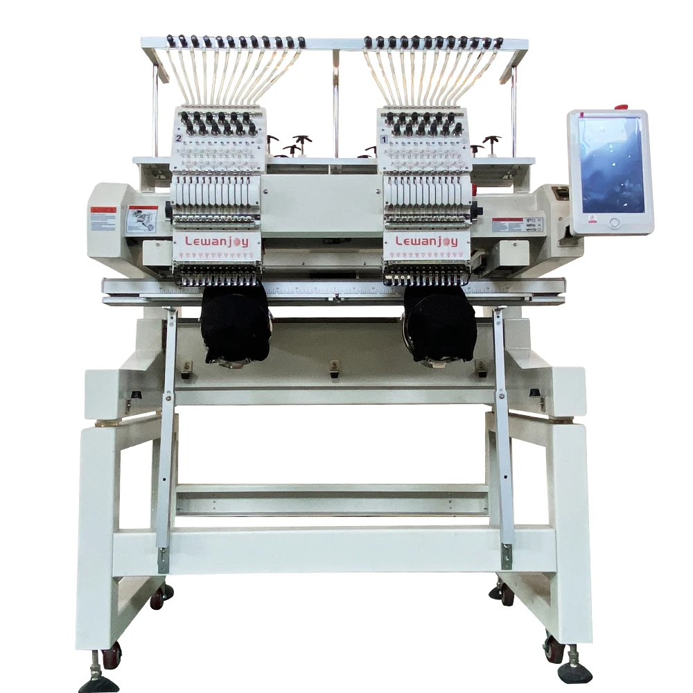 Lewanjoy Newest Technology Embroidery Machine Two Heads 9/12/15 Needles High Performance For Cap Flat Clothe Embroider