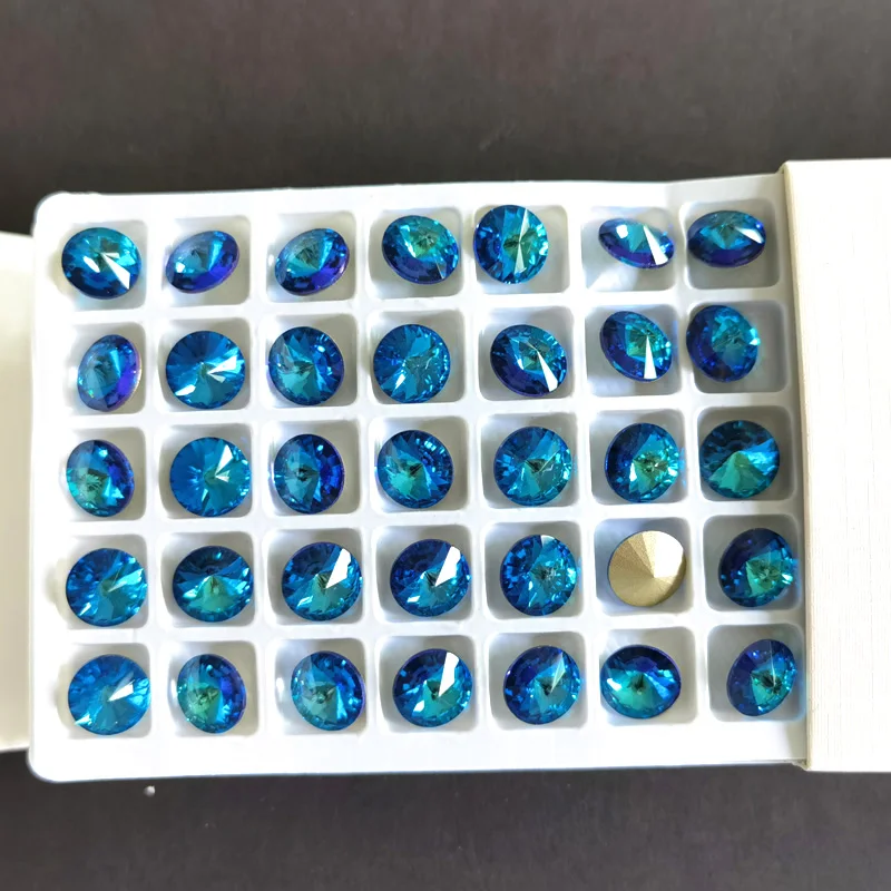 CTPA3bI New Bermuda Blue Color Rivoli Loose Crystals Round DIY Crafts Arts Glue On Rhinestones Pointback Gems Diamond