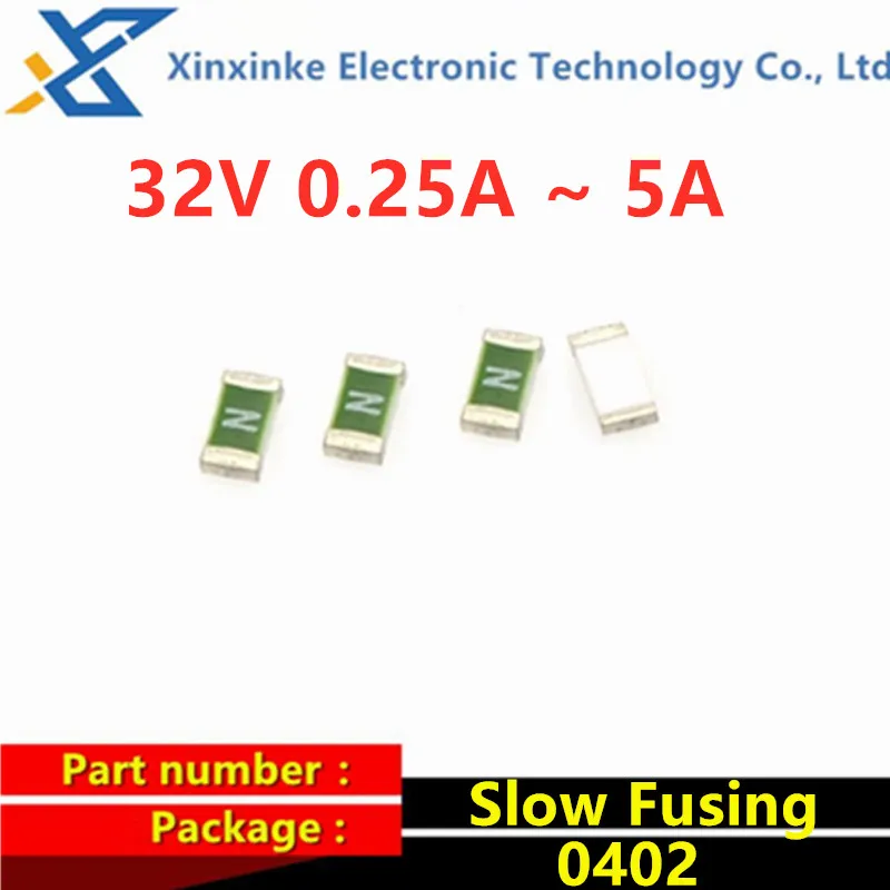 100PCS 32V 0.25A 0.375A 0.5A 0.75A 1A 1.25A 1.5A 1.75A 2A 2.5A 3A 3.5A 4A 5A Slow Fusing 0402 Disposable Fuse