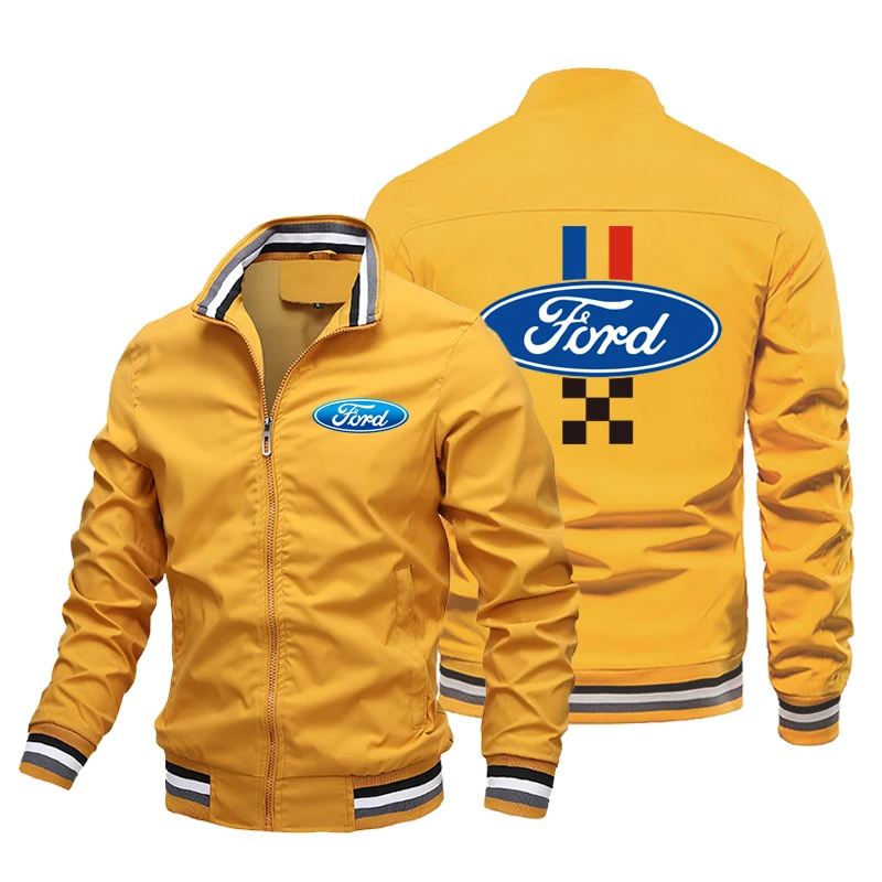 2024 new fashionable and versatile casual men\'s top jacket rinted custom locomotive Ford logo motorcycle